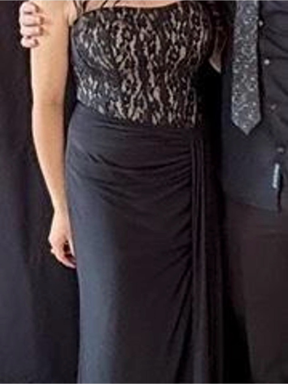 Betsy & Adam Black Strapless Lace Bodice Evening Gown